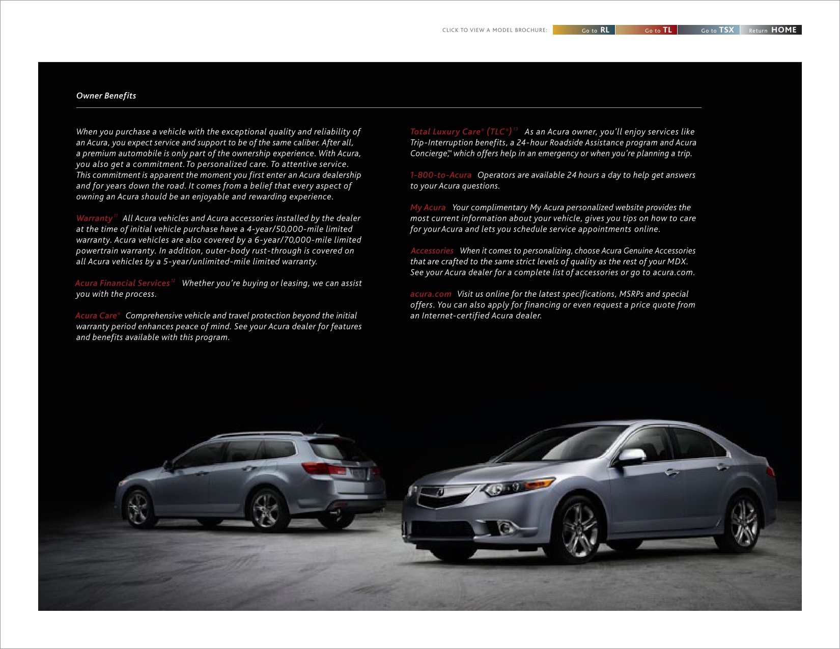 2012 Acura RL TL TSX Brochure Page 2